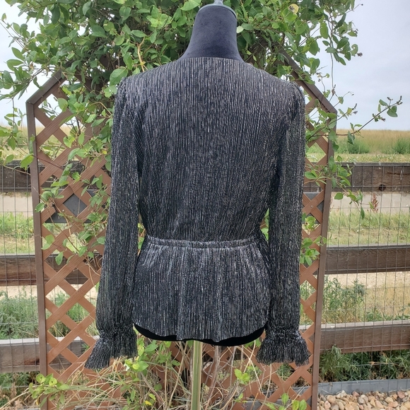 NWT Worthington Women's V-Neck Black and Silver Striped Peplum Blouse Size Small - Picture 15 of 17